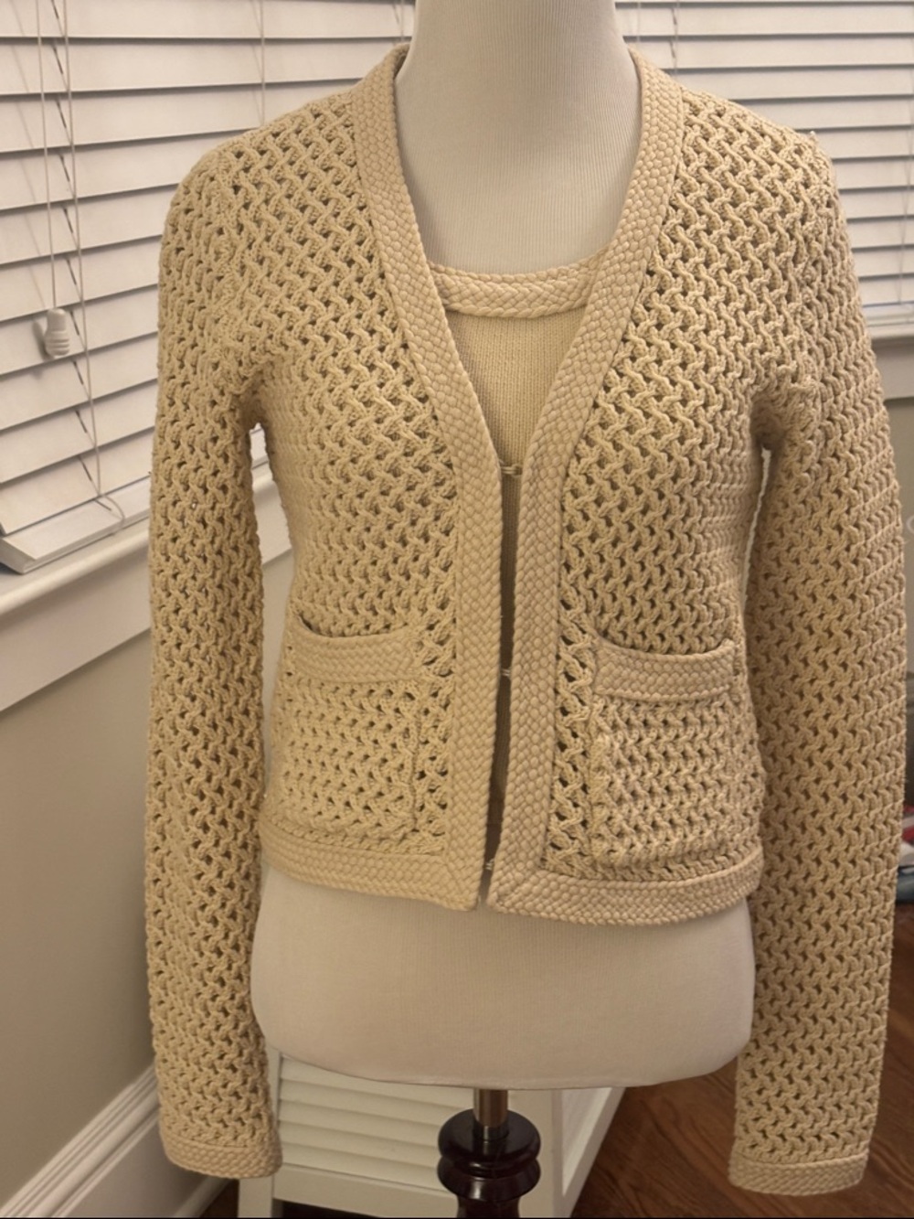 Joie Cream Crochet Open-Weave Cardigan